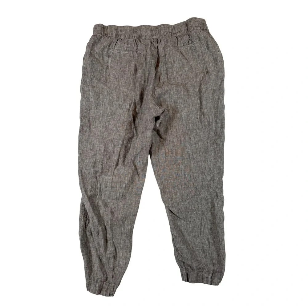 Athleta Retreat Womens Linen Pants Brown Marl Elastic Waist Size Large L